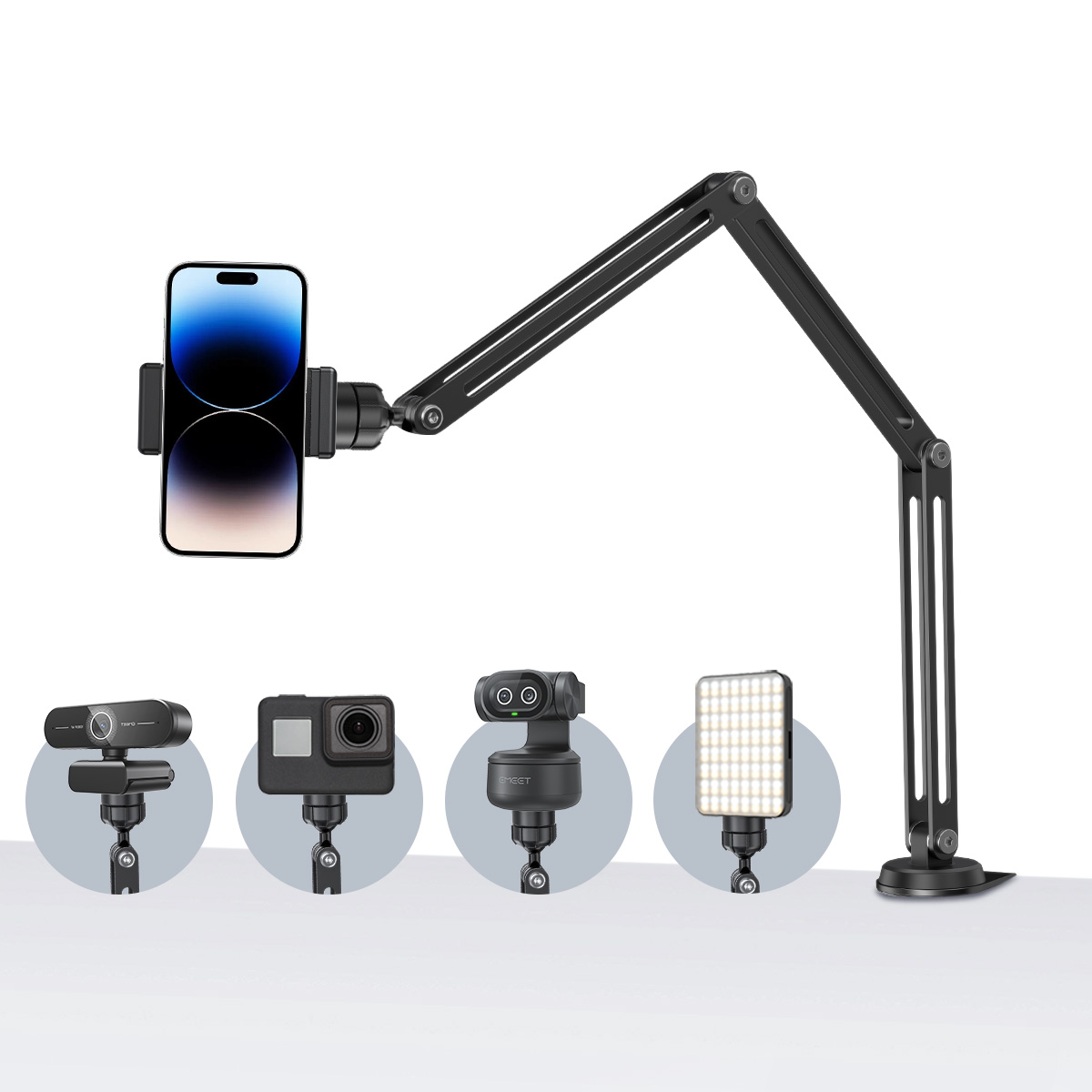 Desk Setup With Mic - EMEET Adjustable Boom Arm 1.5KG Load