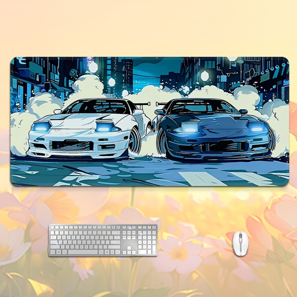 Desk Setup Blue - Anime Style Blue White Sports Car