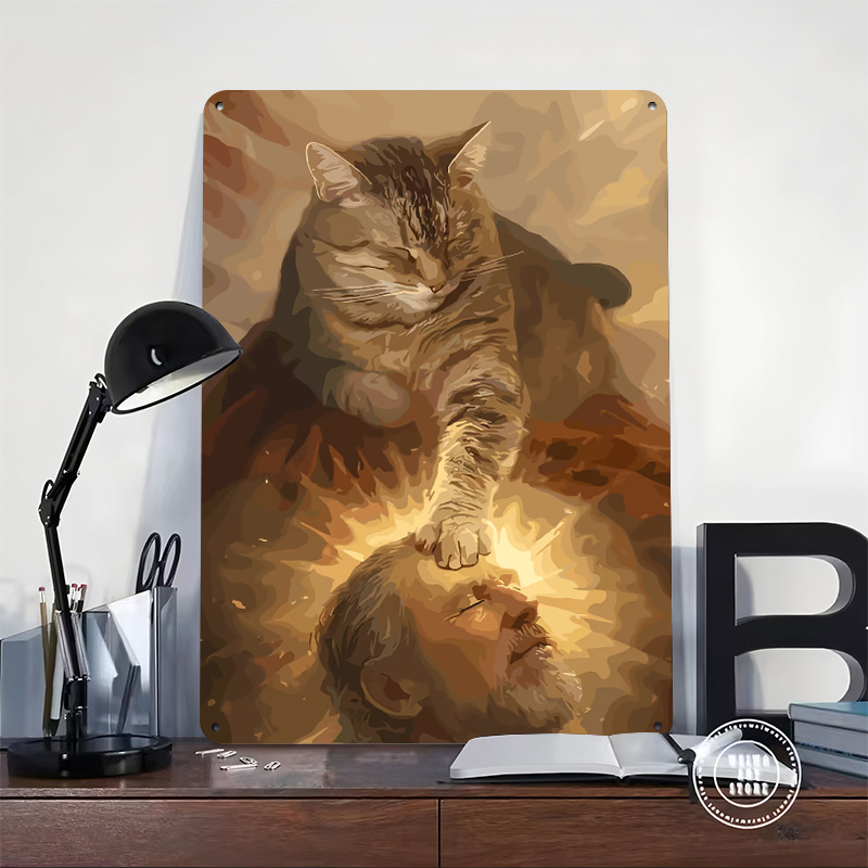 Cat Blessing a Man Tinplate Po – Desk Room Setup Bewertung und Preis